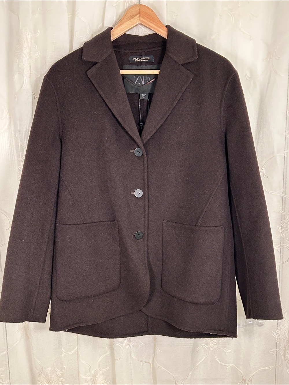NWT Zara Dark Brown Wool Blend Oversized Blazer Jacket Coat XS 7522/304/700